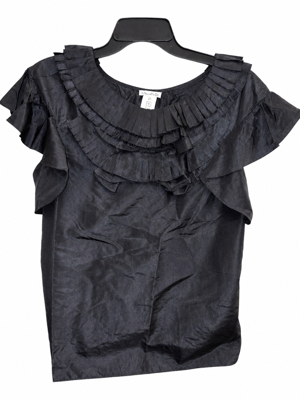 Oscar de la Renta Navy Blue 100%Silk Ruffle-Trim Blouse Sz 10 EUC Vintage?